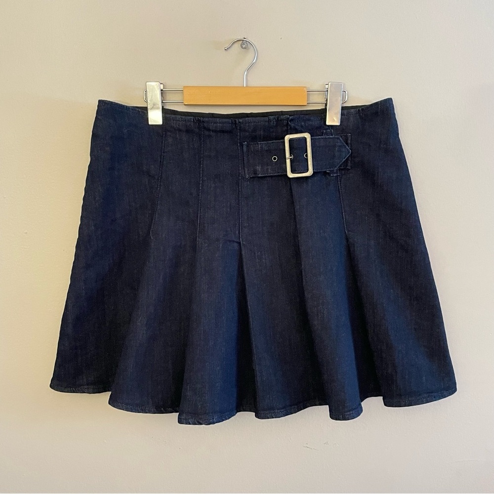 Joe Fresh Denim Pleated Mini Skirt with Buckle Detail – Size 14 NWOT - Picture 2 of 16